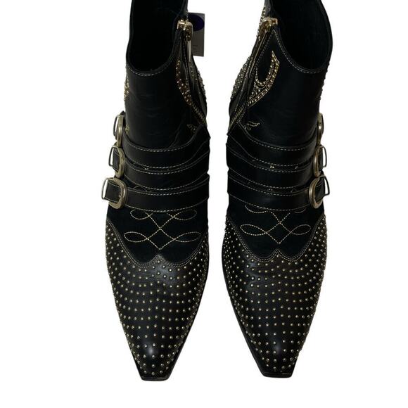 Anine Bing Penny Leather Studded Buckle Pointed Toe Ankle Boots Black Size 8 - Picture 4 of 10